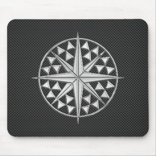 Chrome Style Nautical Compass Star auf Carbon Fibr Mousepad