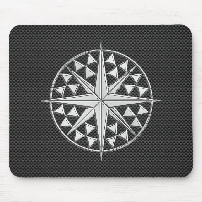 Chrome Style Nautical Compass Star auf Carbon Fibr Mousepad (Vorne)