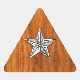 Chrome Style Nautical Star auf Teak Veneer Dreieckiger Aufkleber