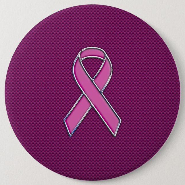 Chrome Style Pink Ribbon Awareness Carbon Fibre Button (Vorderseite)