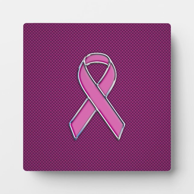 Chrome Style Pink Ribbon Awareness Carbon Fibre Fotoplatte (Vorderseite)