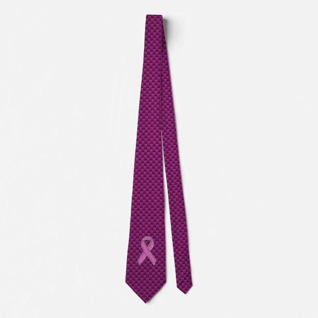 Chrome Style Pink Ribbon Awareness Carbon Fibre Krawatte (Vorderseite)