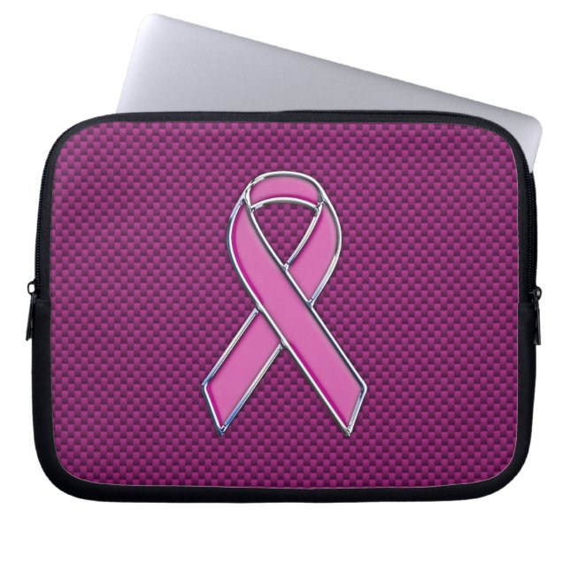 Chrome Style Pink Ribbon Awareness Carbon Fibre Laptopschutzhülle (Vorderseite)