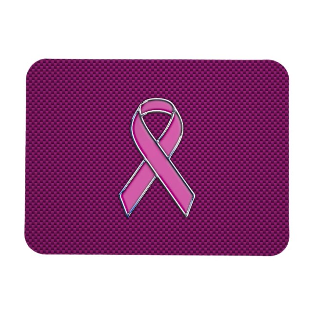 Chrome Style Pink Ribbon Awareness Carbon Fibre Magnet (Horizontal)