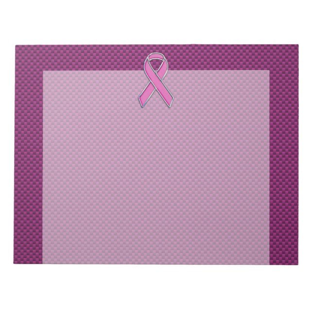 Chrome Style Pink Ribbon Awareness Carbon Fibre Notizblock (Vorderseite)
