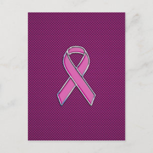 Chrome Style Pink Ribbon Awareness Carbon Fibre Postkarte