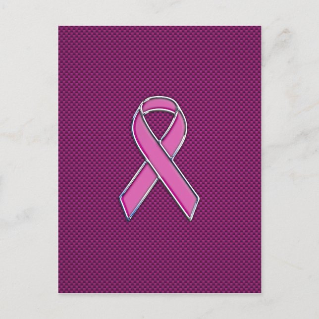 Chrome Style Pink Ribbon Awareness Carbon Fibre Postkarte (Vorderseite)