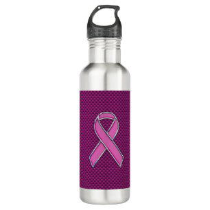 Chrome Style Pink Ribbon Awareness Carbon Fibre Trinkflasche