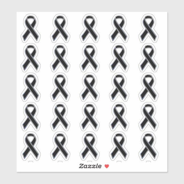 Chrome Style Print Black Ribbon Awareness Aufkleber (Blatt)