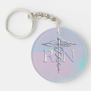 Chrome Style RN Caduceus Medical Mother Pearl Look Schlüsselanhänger
