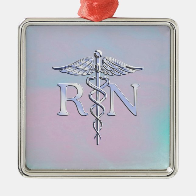 Chrome Style RN Caduceus Medical Mother Pearl Look Silbernes Ornament (Vorne)