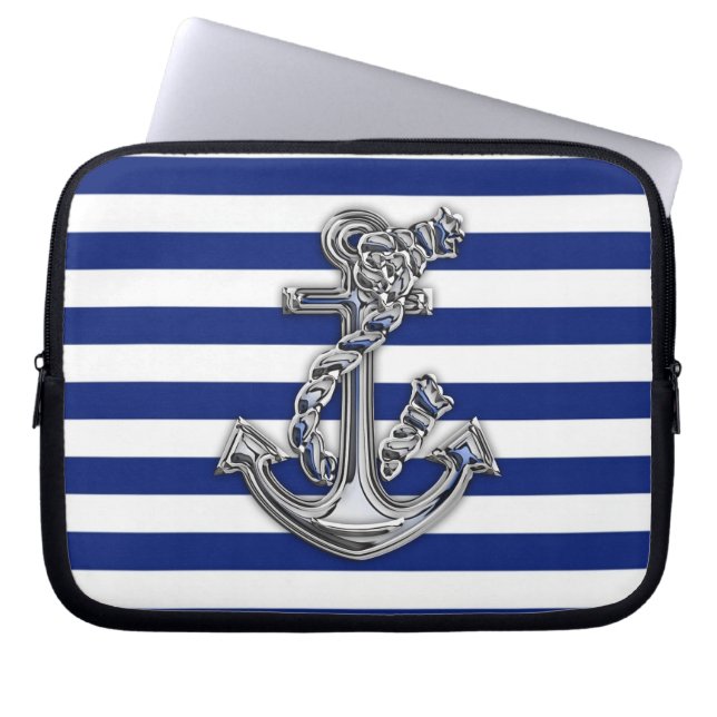 Chrome Style Rope Anchor auf Navy Stripes Laptopschutzhülle (Vorderseite)