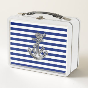Chrome Style Rope Anchor auf Navy Stripes Metall Brotdose