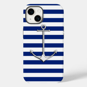 Chrome Style Thin Anchor on Blue Stripes iPhone Hülle