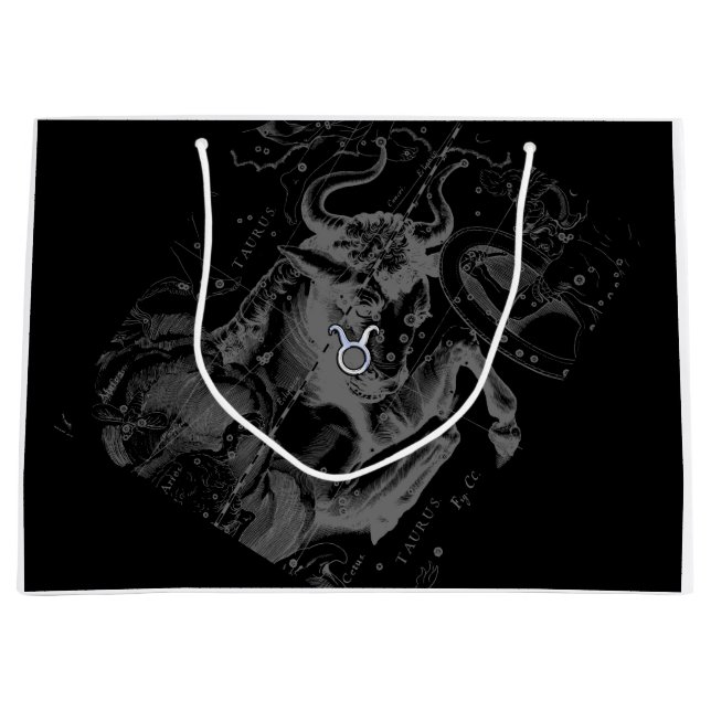 Chrome Taurus Zodiac-Zeichen auf Hevelius Style Große Geschenktüte (Vorderseite)