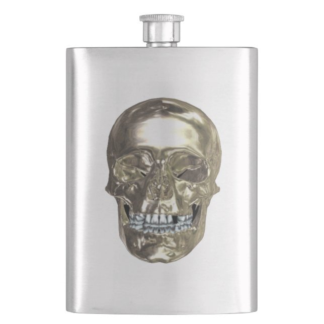 Chrome-Totenkopf-Flasche Flachmann (Vorderseite)