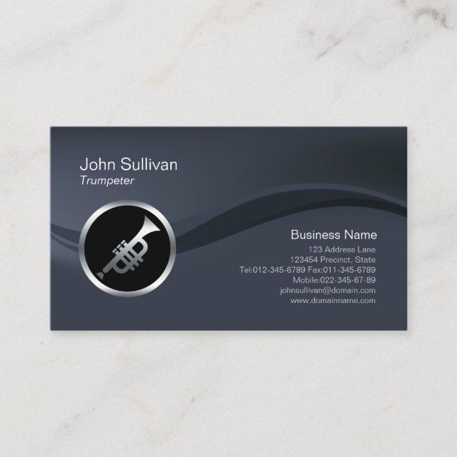 Chrome Trumpet Icon Trumpeter Business Card Visitenkarte (Vorderseite)