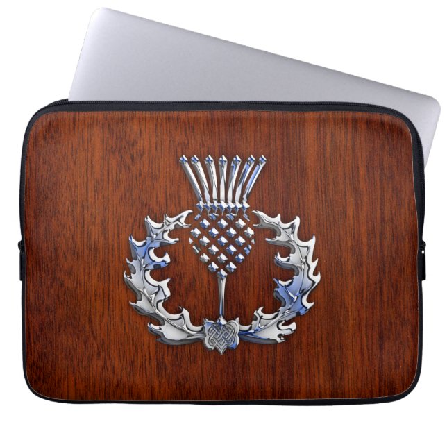 Chrome und Mahogany Wood Scottish Thistle Print Laptopschutzhülle (Vorderseite)