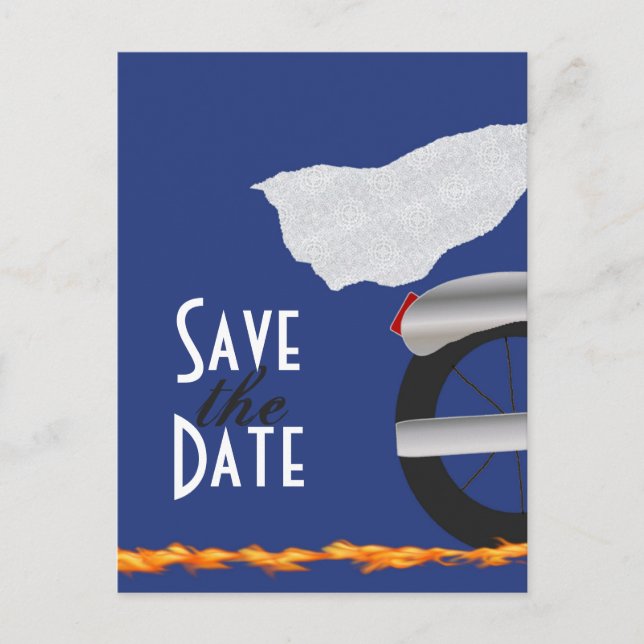 Chrome und Spitzen-Biker Save the Date Postkarte (Vorderseite)