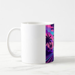 Chrome Vaporwave Dolphin — Retro Sonnenuntergang G Kaffeetasse
