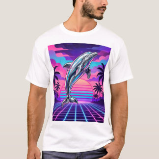 Chrome Vaporwave Dolphin — Retro Sonnenuntergang G T-Shirt