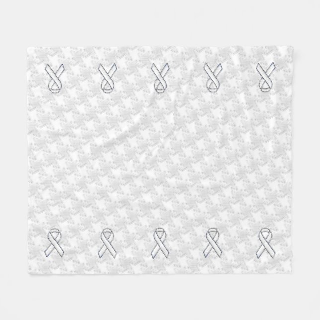Chrome White Ribbon Awareness auf Hahnentrittmuste Fleecedecke (Vorderseite (Horizontal))