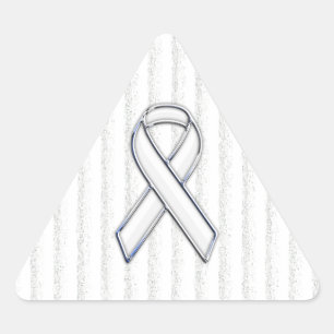Chrome White Ribbon Awareness auf vertikalen Strei Dreieckiger Aufkleber