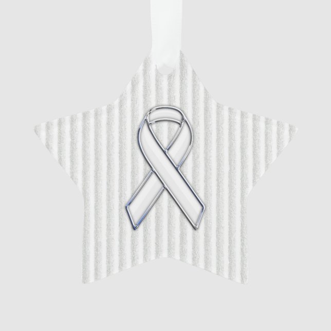 Chrome White Ribbon Awareness auf vertikalen Strei Ornament (Vorderseite)