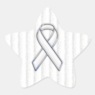 Chrome White Ribbon Awareness auf vertikalen Strei Stern-Aufkleber