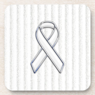 Chrome White Ribbon Awareness auf vertikalen Strei Untersetzer