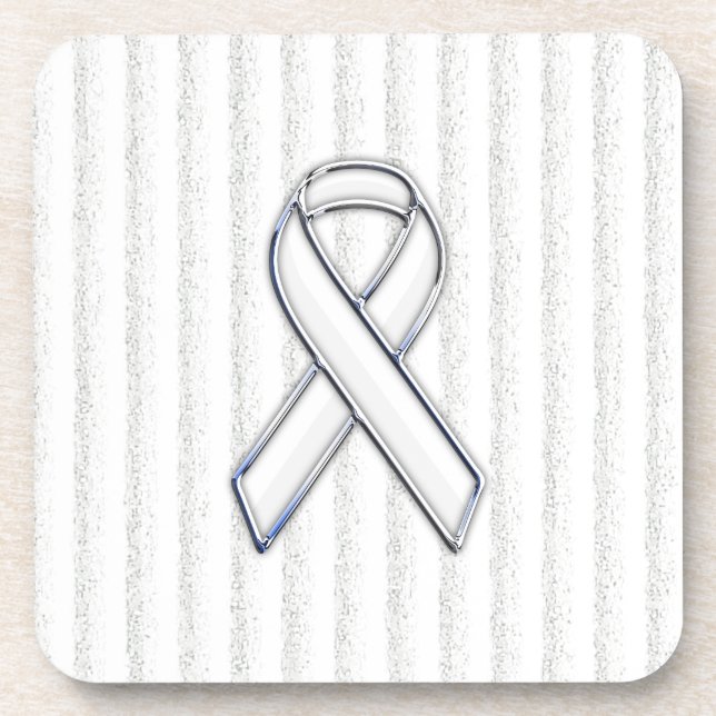 Chrome White Ribbon Awareness auf vertikalen Strei Untersetzer (Vorderseite)