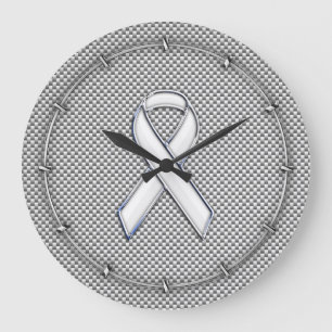 Chrome White Ribbon Awareness Carbon Fibre Dekor Große Wanduhr