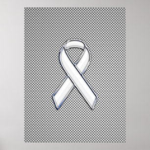 Chrome White Ribbon Awareness Carbon Fibre Dekor Poster