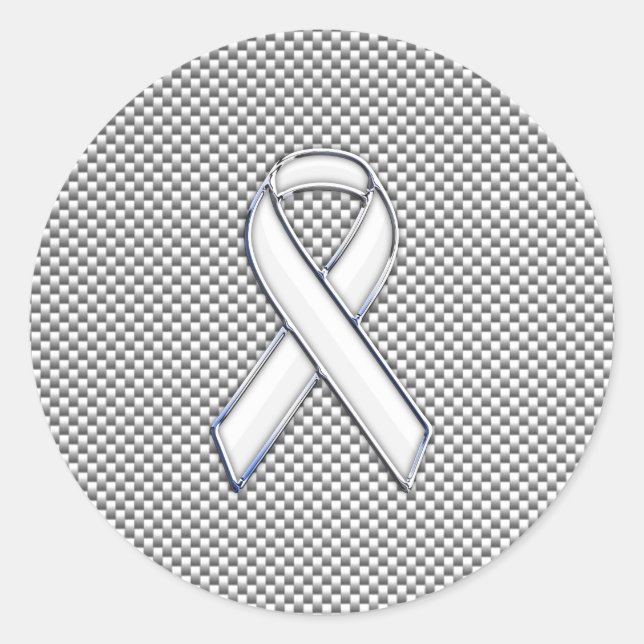 Chrome White Ribbon Awareness Carbon Fibre Dekor Runder Aufkleber (Vorderseite)