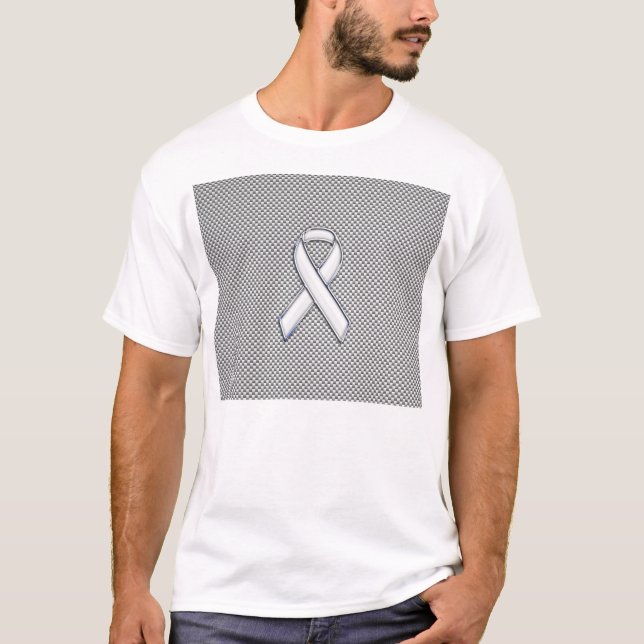 Chrome White Ribbon Awareness Carbon Fibre Dekor T-Shirt (Vorderseite)