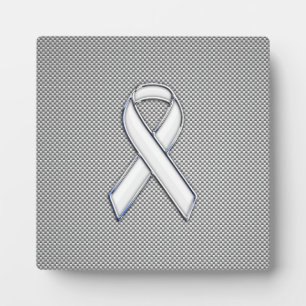 Chrome White Ribbon Awareness Carbon Fibre Print Fotoplatte