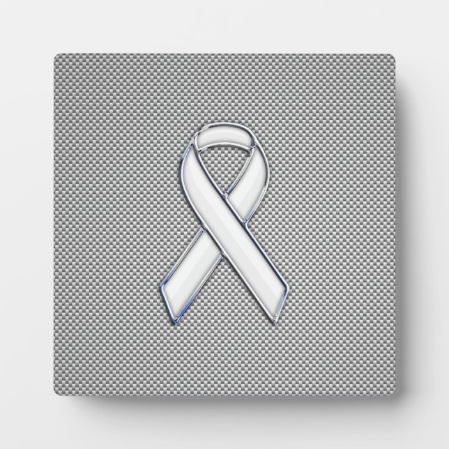 Chrome White Ribbon Awareness Carbon Fibre Print Fotoplatte (Vorderseite)