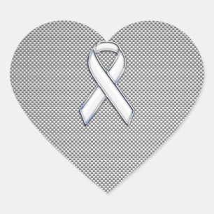 Chrome White Ribbon Awareness Carbon Fibre Print Herz-Aufkleber