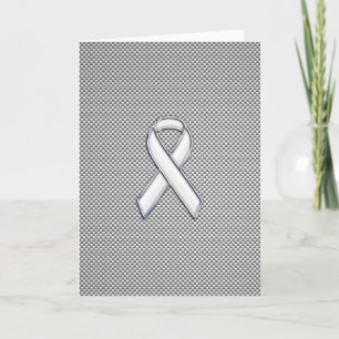 Chrome White Ribbon Awareness Carbon Fibre Print Karte
