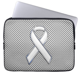 Chrome White Ribbon Awareness Carbon Fibre Print Laptopschutzhülle