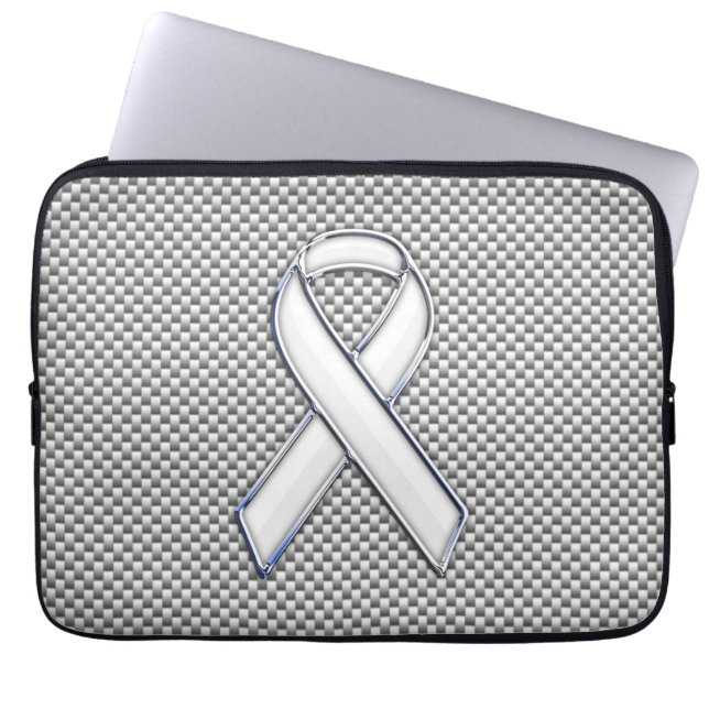 Chrome White Ribbon Awareness Carbon Fibre Print Laptopschutzhülle (Vorderseite)