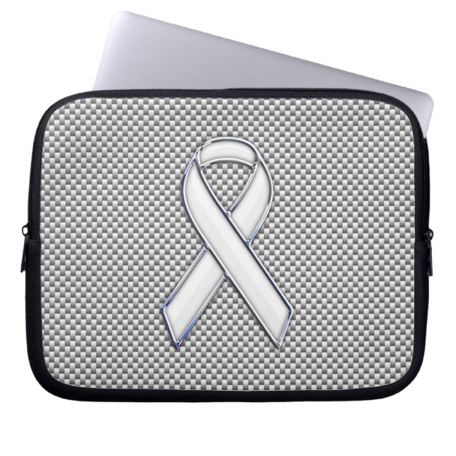 Chrome White Ribbon Awareness Carbon Fibre Print Laptopschutzhülle (Vorderseite)