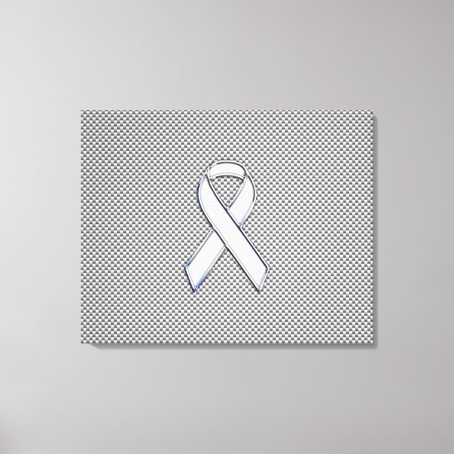 Chrome White Ribbon Awareness Carbon Fibre Print Leinwanddruck (Vorderseite)
