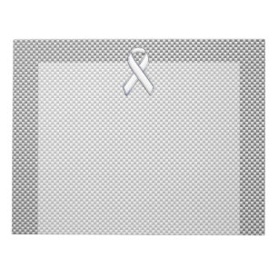 Chrome White Ribbon Awareness Carbon Fibre Print Notizblock