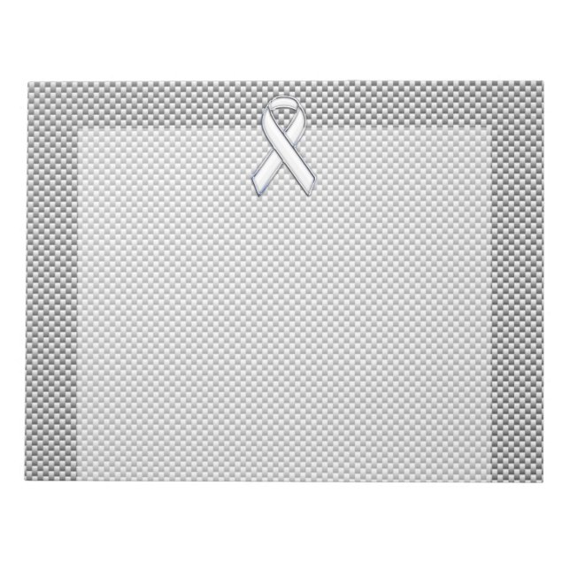 Chrome White Ribbon Awareness Carbon Fibre Print Notizblock (Vorderseite)