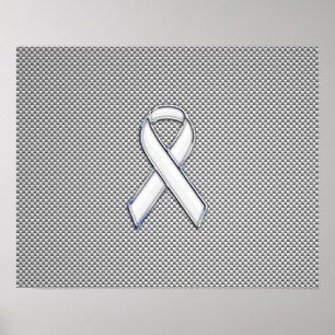 Chrome White Ribbon Awareness Carbon Fibre Print Poster