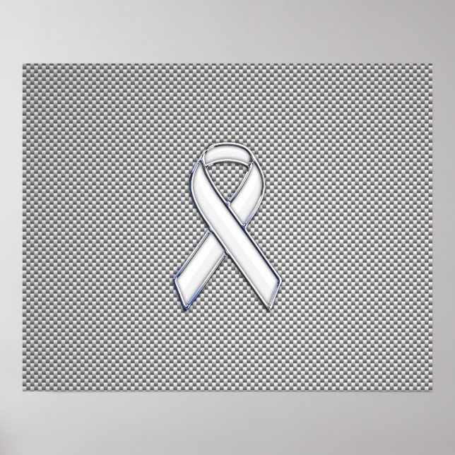 Chrome White Ribbon Awareness Carbon Fibre Print Poster (Vorne)