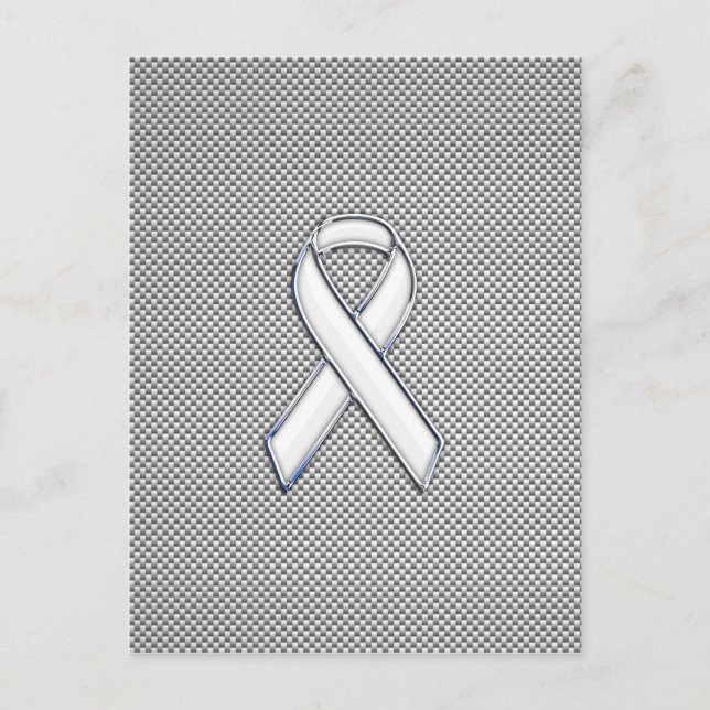 Chrome White Ribbon Awareness Carbon Fibre Print Postkarte (Vorderseite)