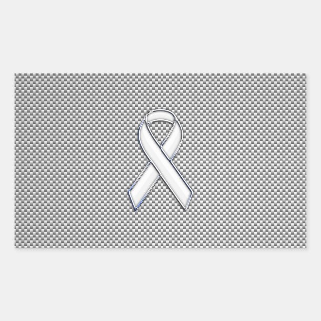Chrome White Ribbon Awareness Carbon Fibre Print Rechteckiger Aufkleber (Vorderseite)