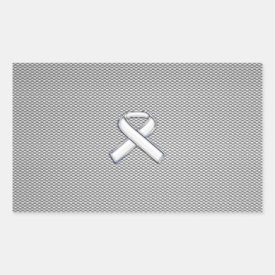 Chrome White Ribbon Awareness Carbon Fibre Print Rechteckiger Aufkleber